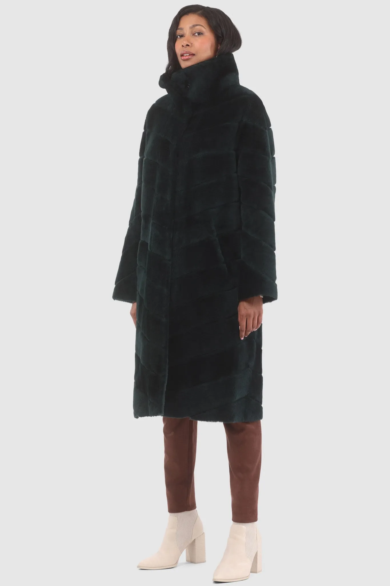 Reversible Merino Shearling Lamb Chevron Short Coat