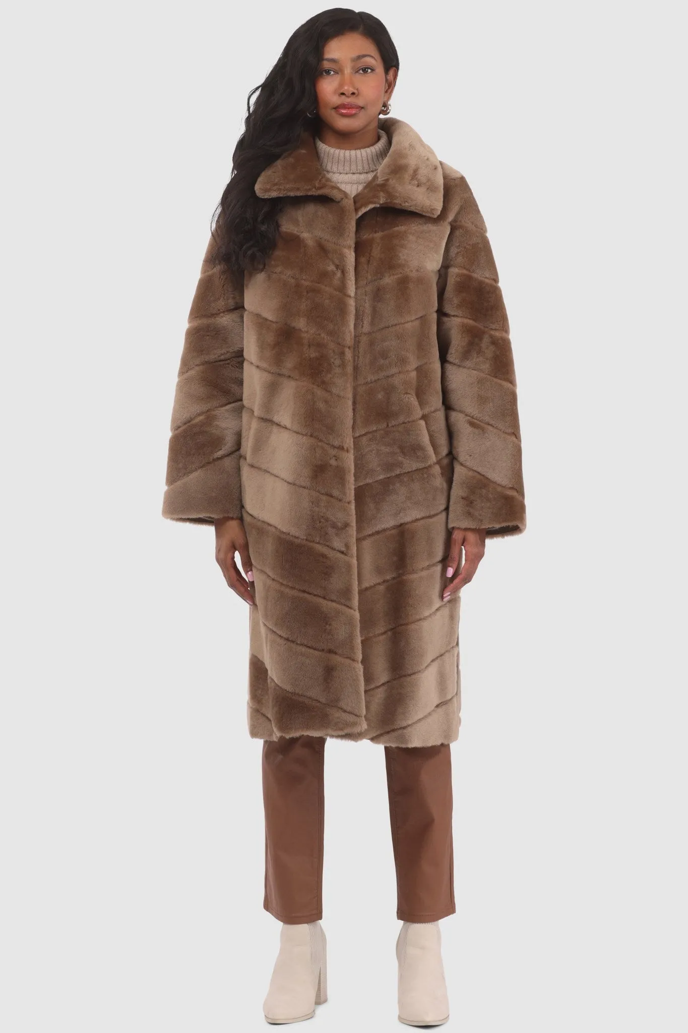 Reversible Merino Shearling Lamb Chevron Short Coat