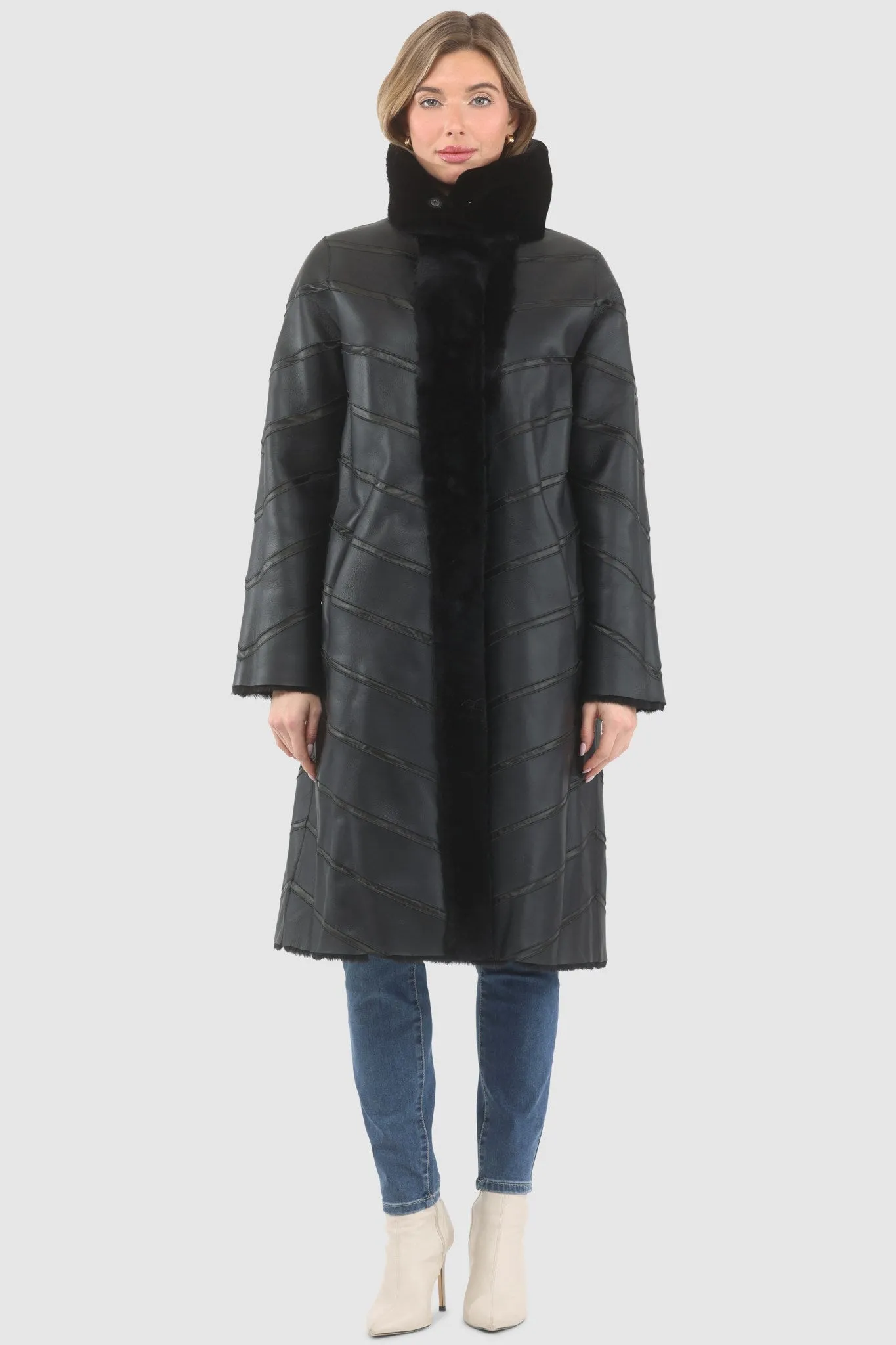 Reversible Merino Shearling Lamb Chevron Short Coat