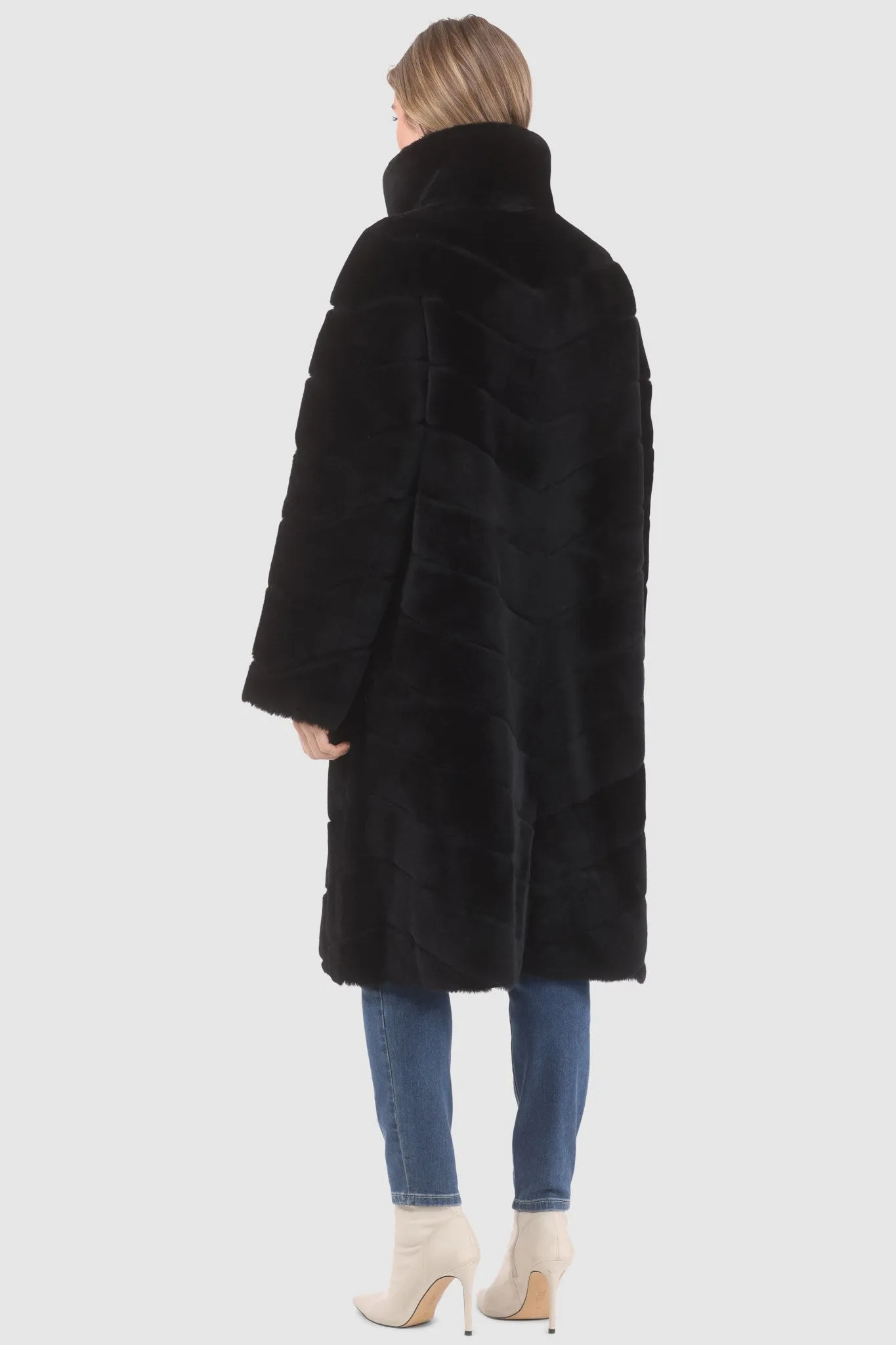 Reversible Merino Shearling Lamb Chevron Short Coat