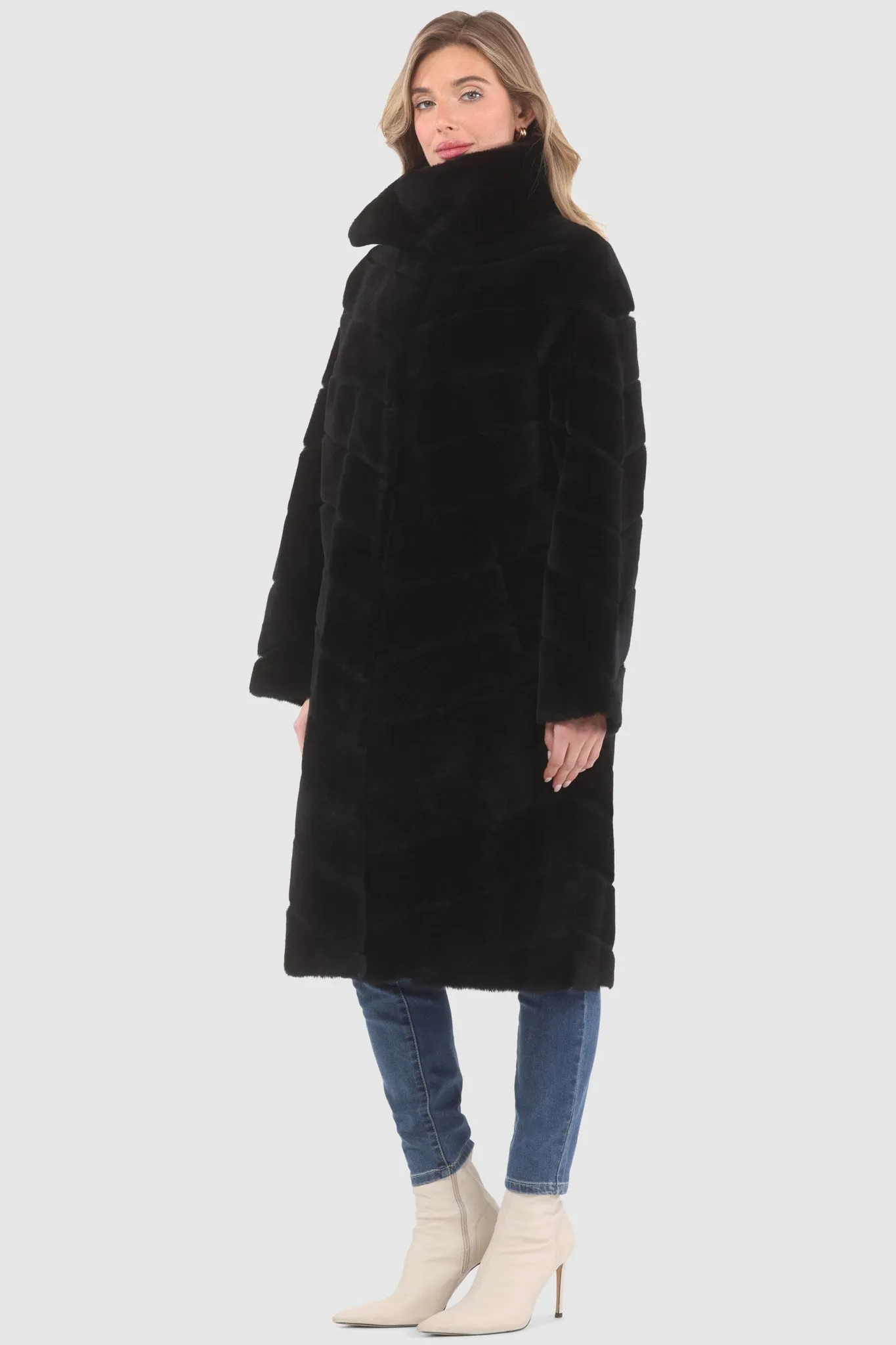 Reversible Merino Shearling Lamb Chevron Short Coat