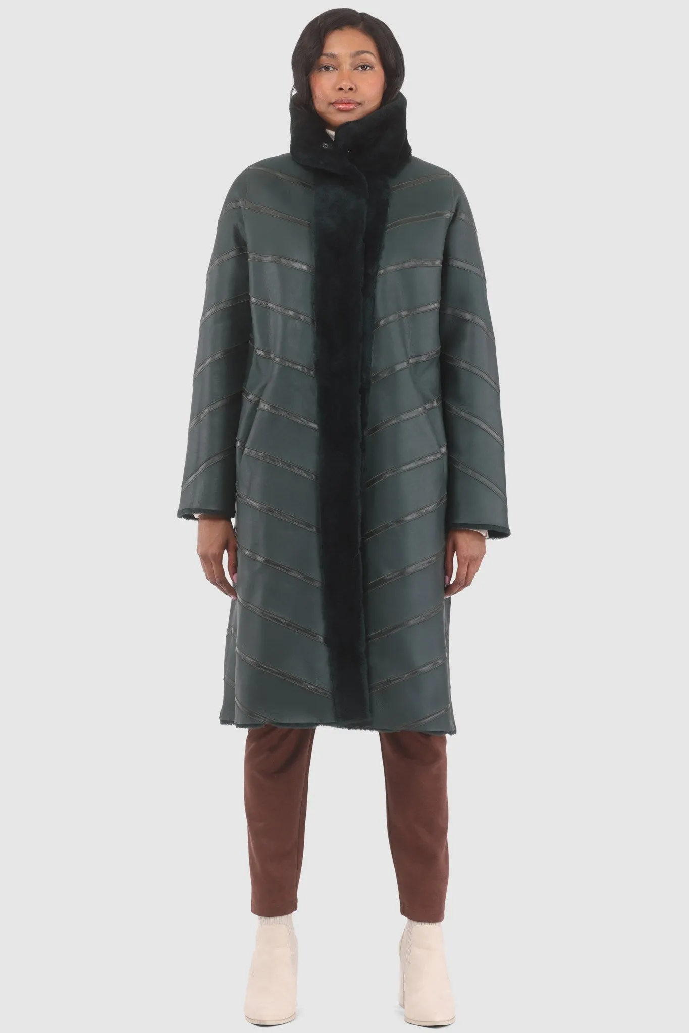 Reversible Merino Shearling Lamb Chevron Short Coat