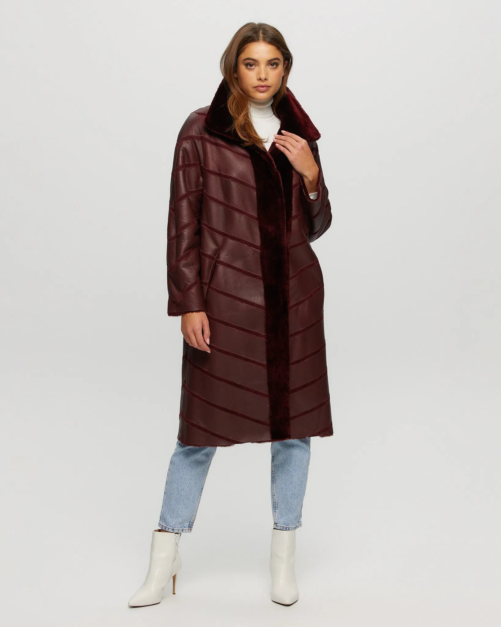 Reversible Merino Shearling Lamb Chevron Short Coat