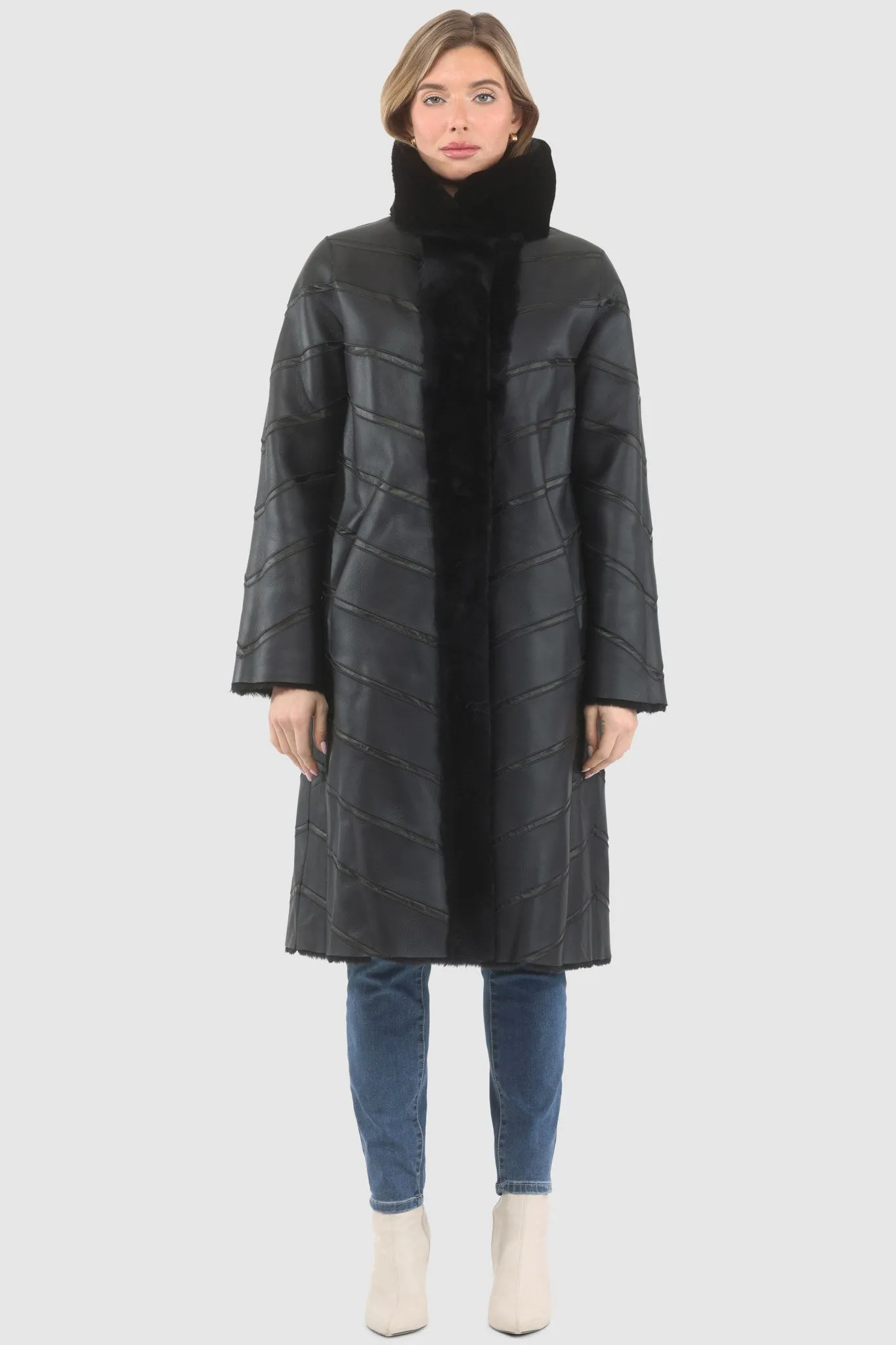 Reversible Merino Shearling Lamb Chevron Short Coat