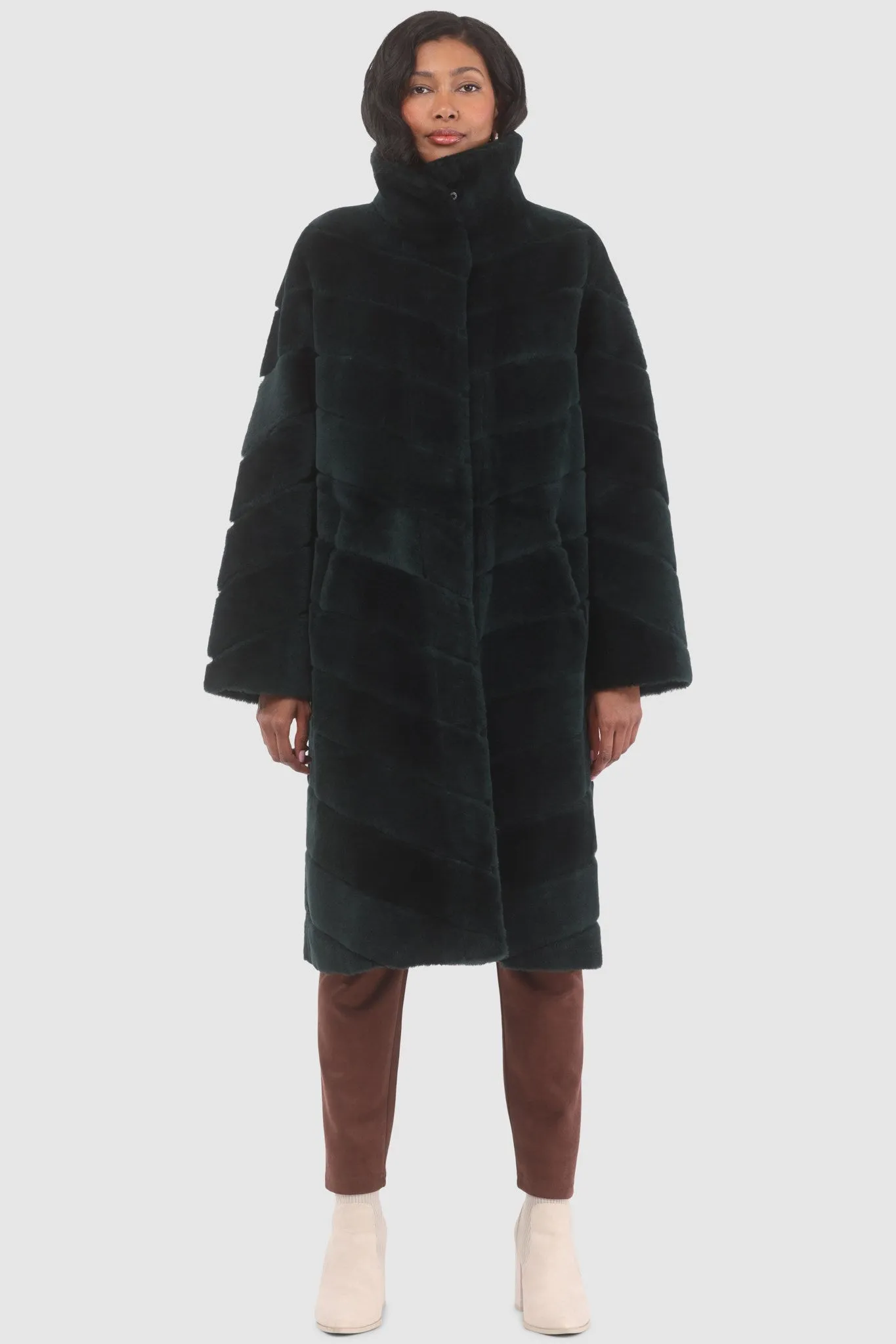 Reversible Merino Shearling Lamb Chevron Short Coat