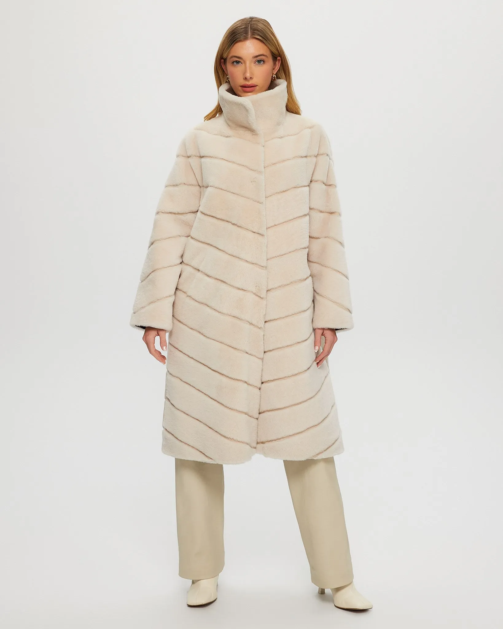 Reversible Select Shearling Lamb Chevron Short Coat