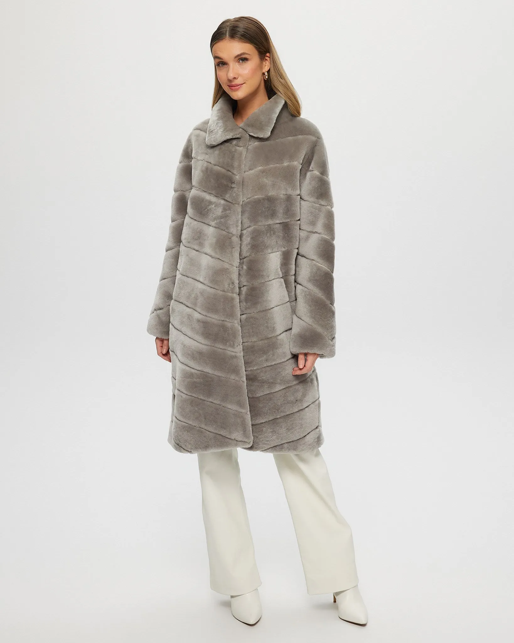 Reversible Select Shearling Lamb Chevron Short Coat