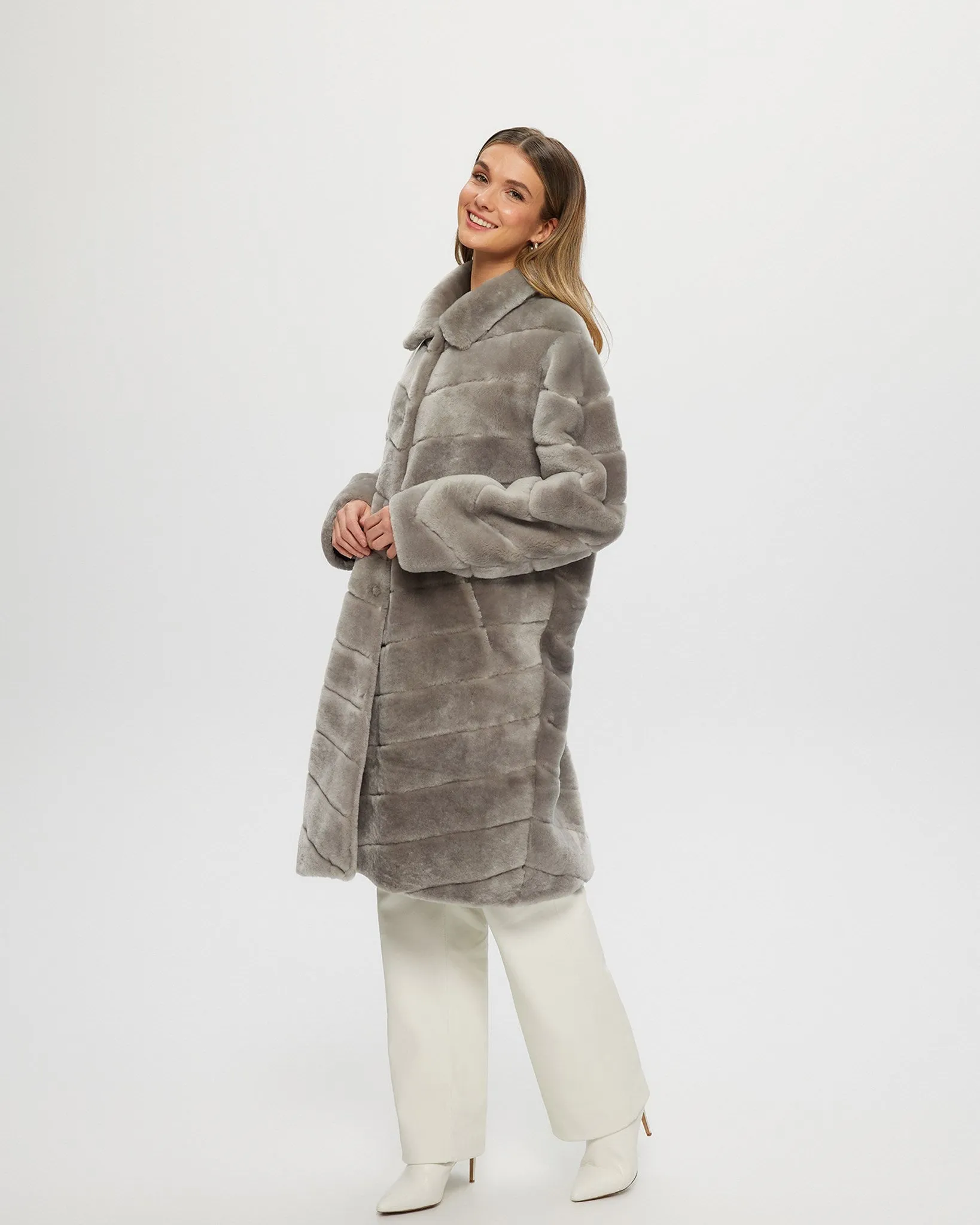 Reversible Select Shearling Lamb Chevron Short Coat