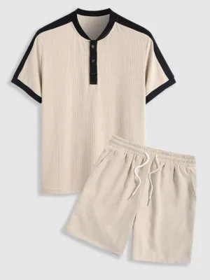 Ribbed Short Sleeves T Shirt And Shorts