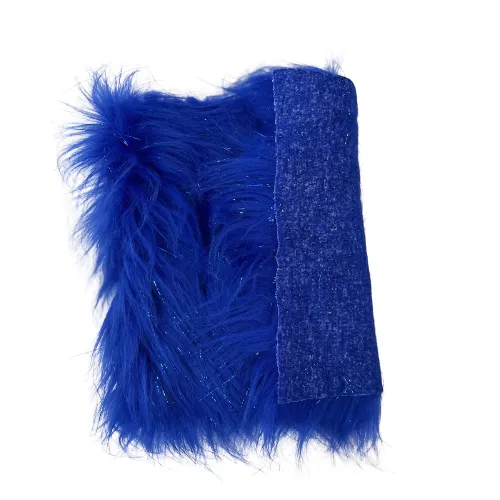 Royal Blue Tinsel Sparkle Glitter Long Pile Shaggy Faux Fur Fabric