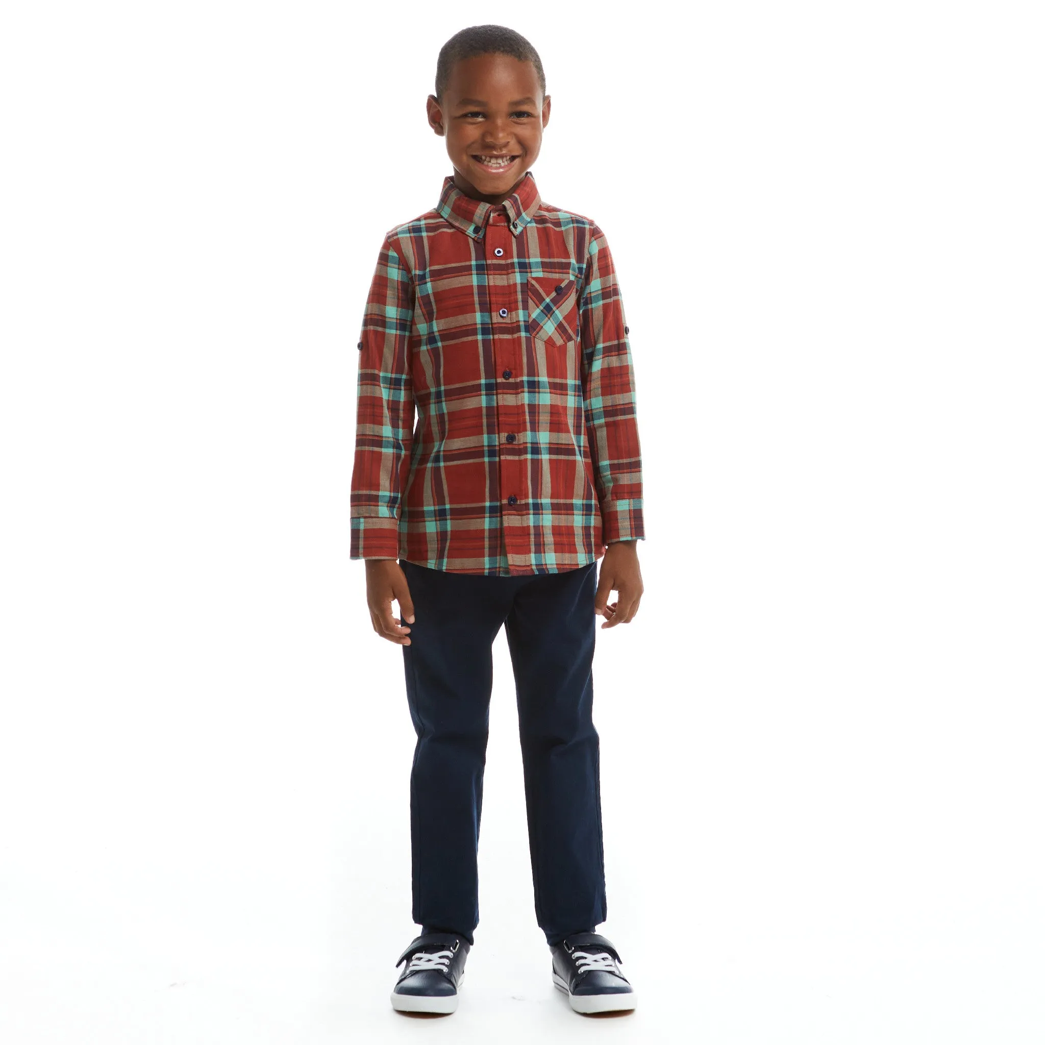 Rust Plaid Two-Faced Buttondown Set  | Red