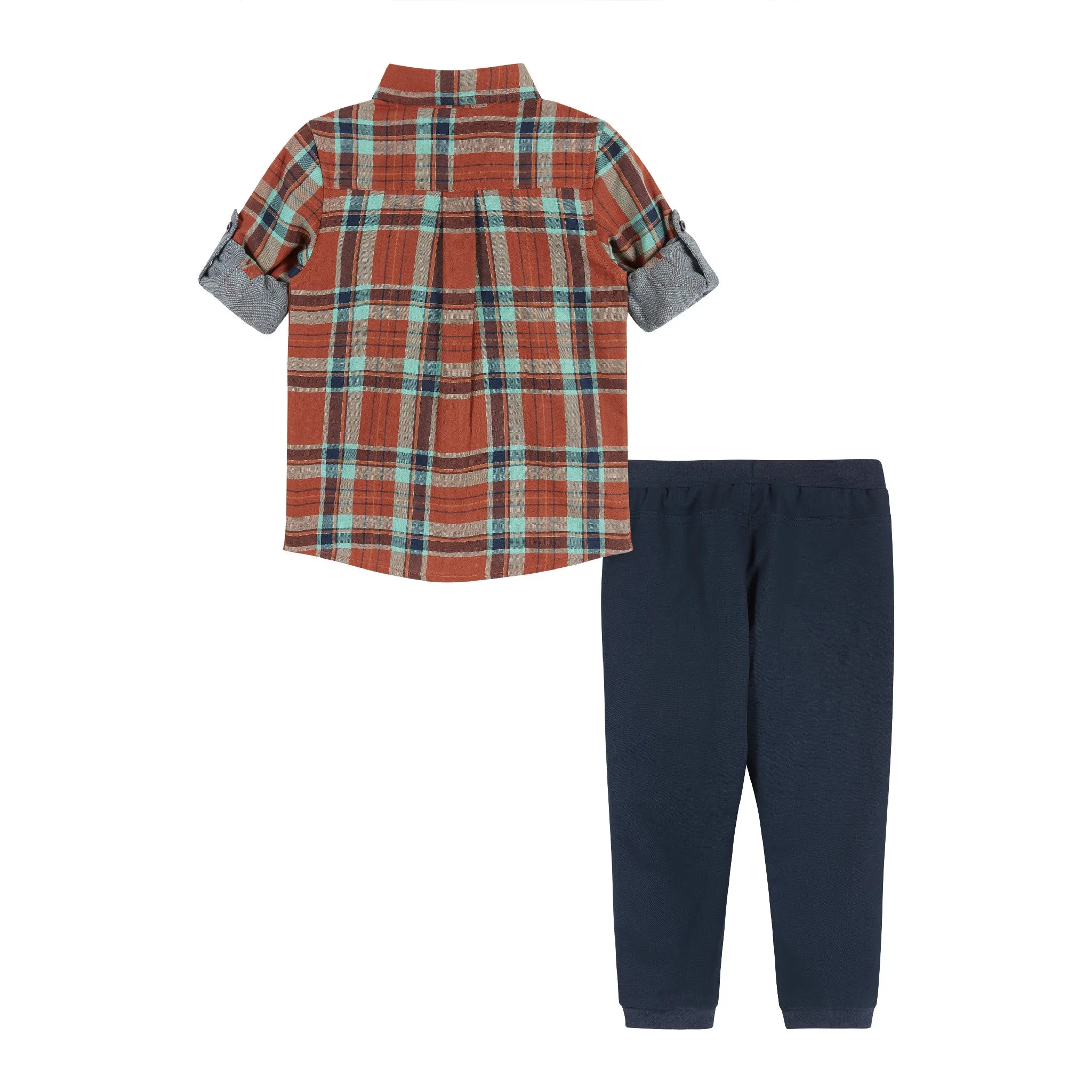 Rust Plaid Two-Faced Buttondown Set  | Red