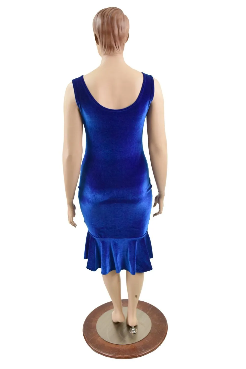 Sapphire Velvet Tank Style Ruffled Wiggle Dress