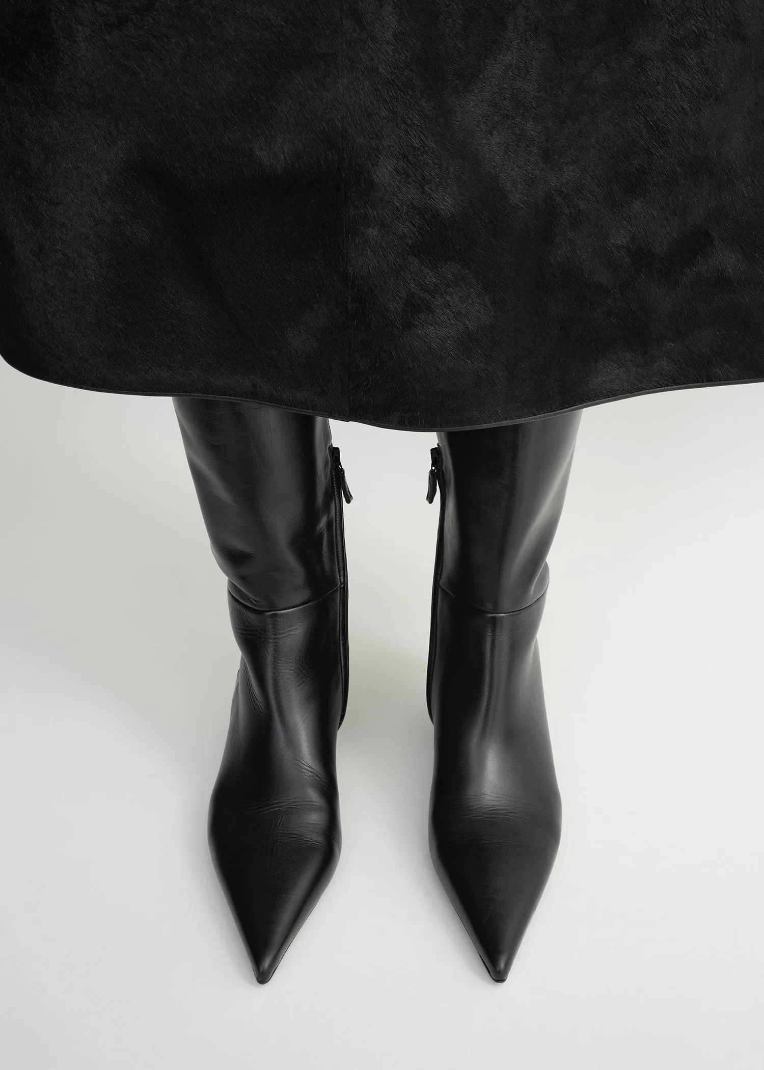 Sharp leather knee-high boots black