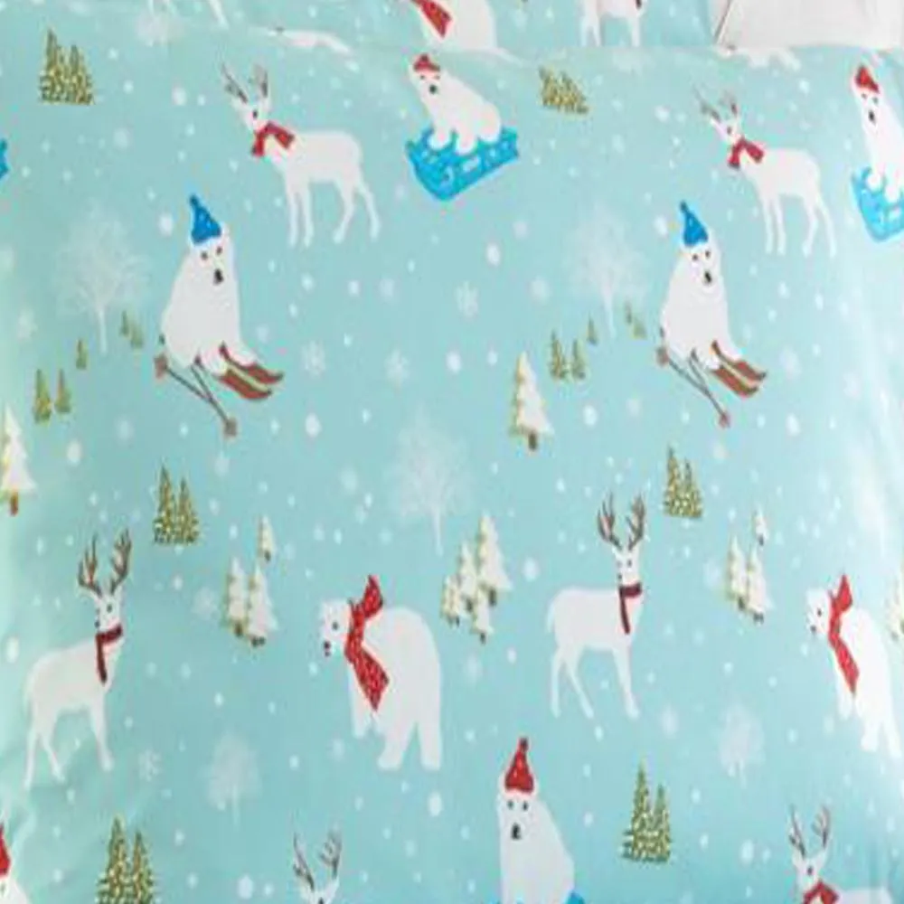 Shavel Micro Flannel Quality Printed Sheet Set - Twin Flat/Fitted Sheet 66x96/75x39x14" Pillowcase 21x32" - Fun in the Snow.