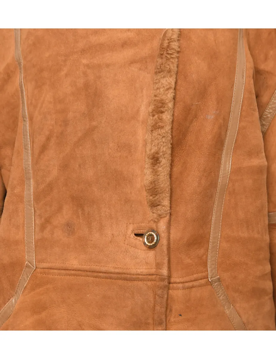 Shearling Lined Suede Brown Coat - M