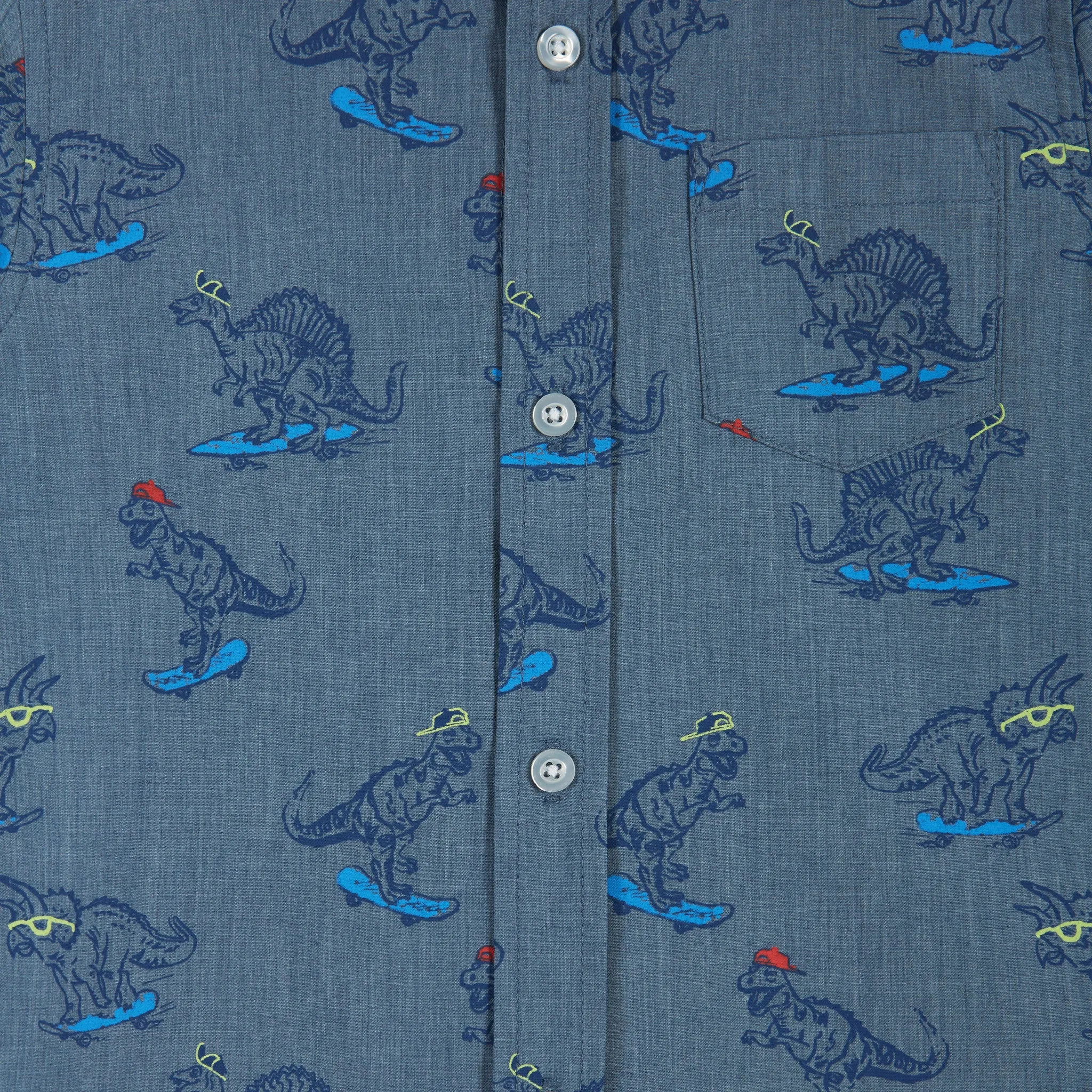 Skateboarding Dino Chambray Buttondown Set  | Blue