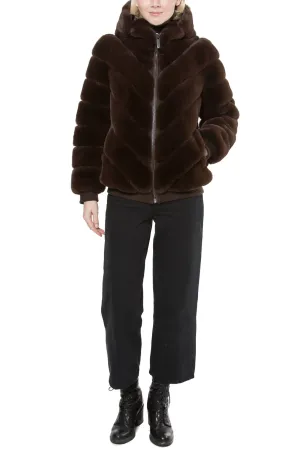 SOHO - Chevron Faux Fur Hooded Jacket