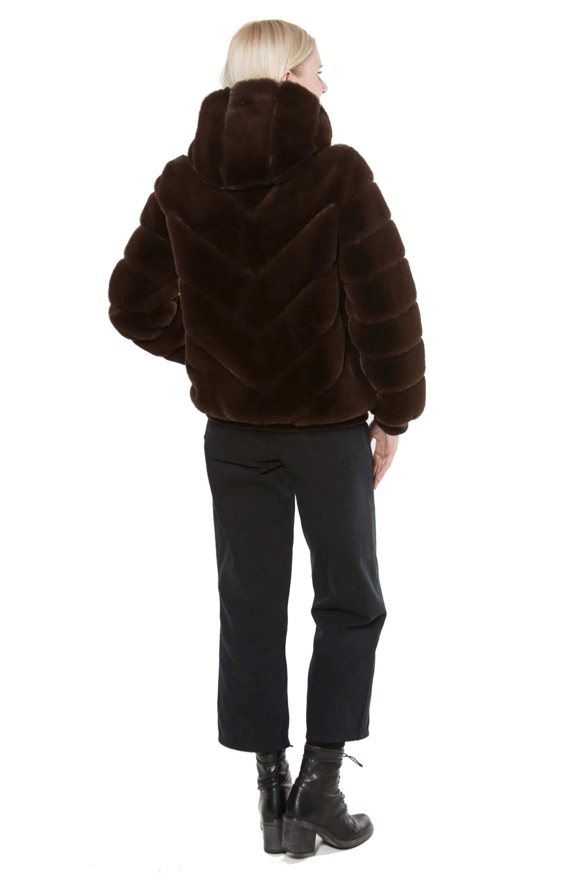 SOHO - Chevron Faux Fur Hooded Jacket