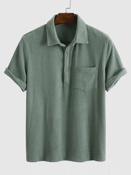 Texture Collared Shirt And Cargo Shorts