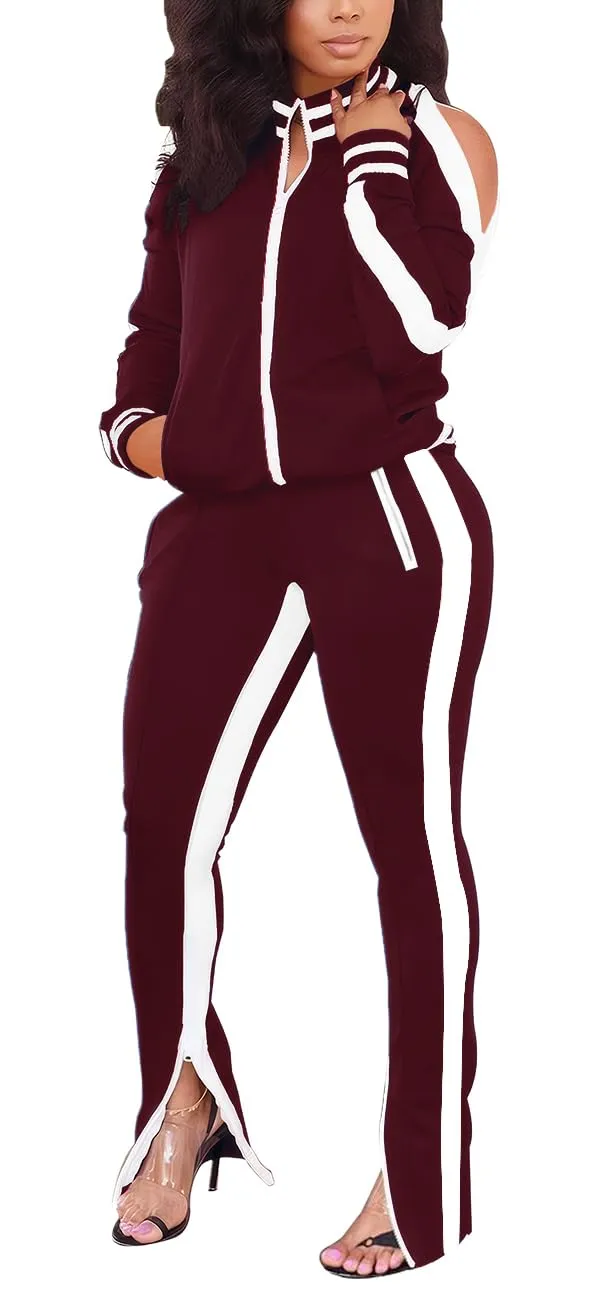 TOPONSKY Sweatpants Set Women Sweatsuit For 2 Piece Jogging Suits Suit Burgundy 2XL