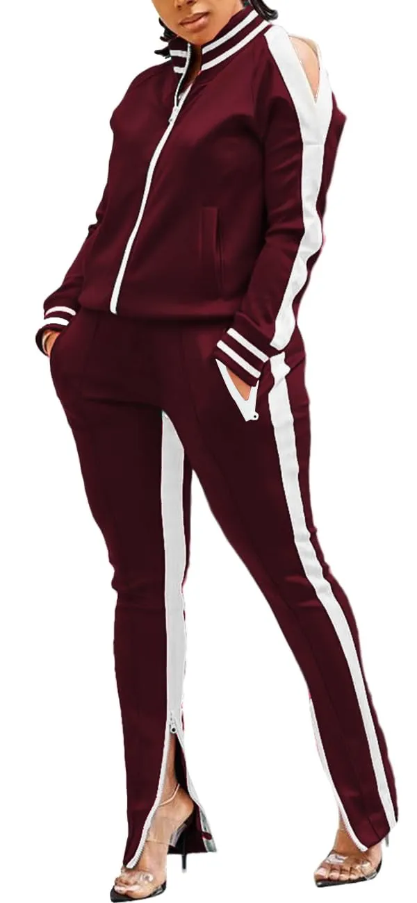 TOPONSKY Sweatpants Set Women Sweatsuit For 2 Piece Jogging Suits Suit Burgundy 2XL