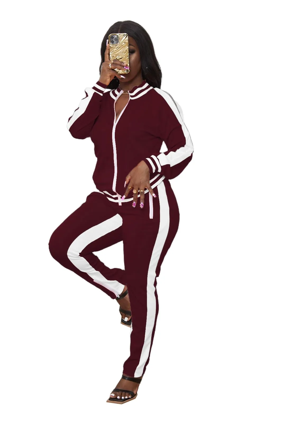 TOPONSKY Sweatpants Set Women Sweatsuit For 2 Piece Jogging Suits Suit Burgundy 2XL