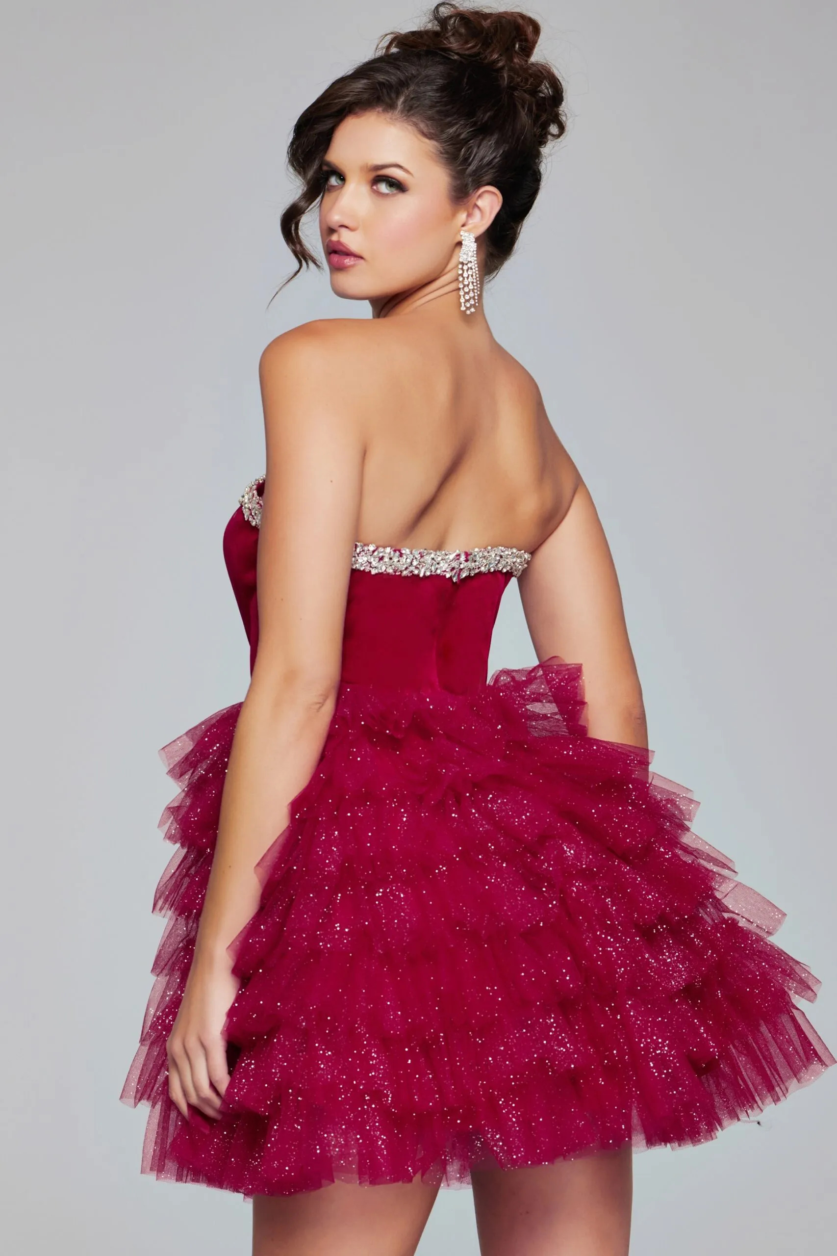 Velvet Short Strapless Ruffled Dress by Jovani 40352