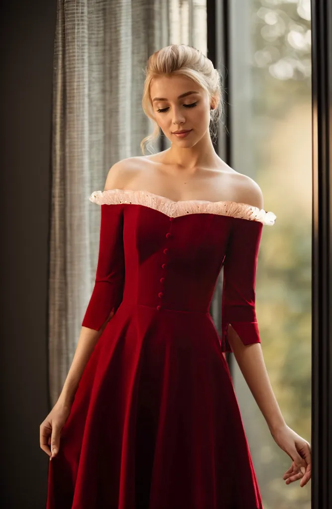 Vintage Off-the-Shoulder Velvet Dress with Ruffled Tulle and 3/4 Sleeves