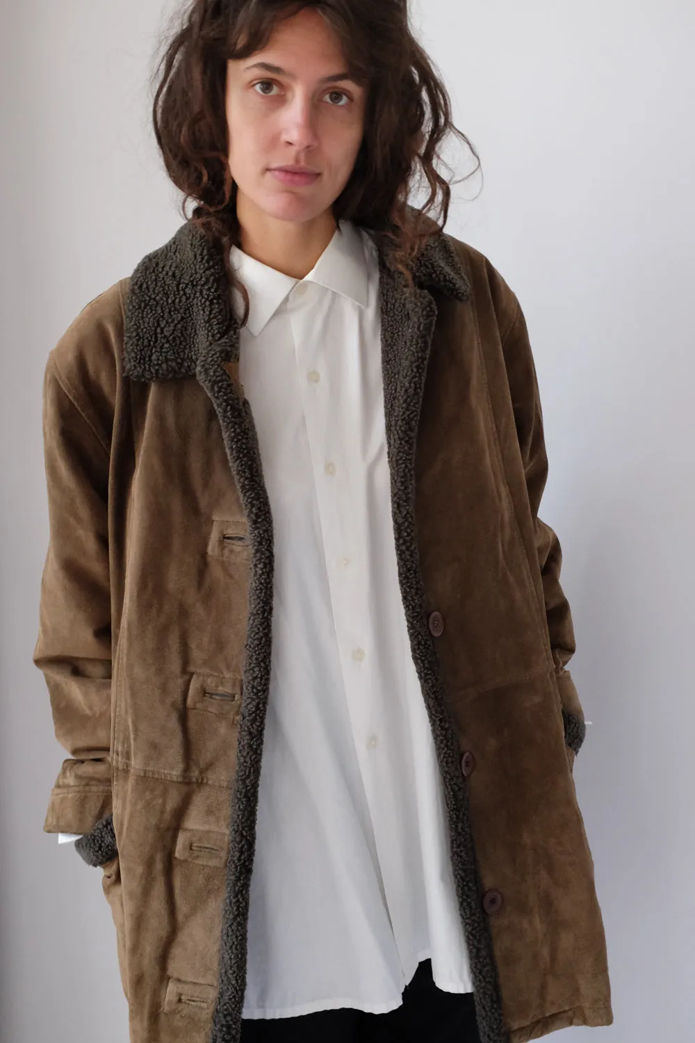 VINTAGE SUEDE BROWN SHEARLING COAT