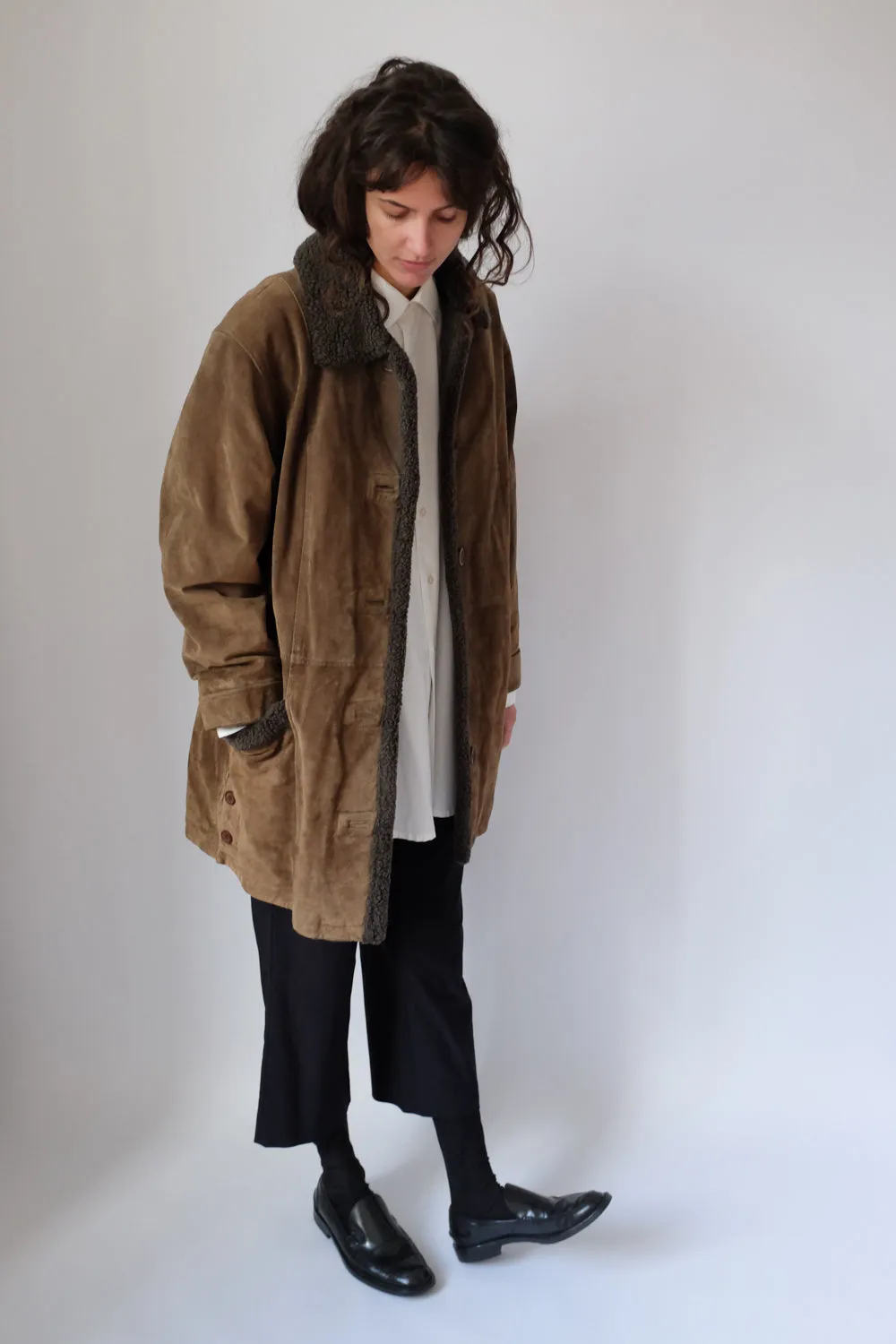 VINTAGE SUEDE BROWN SHEARLING COAT