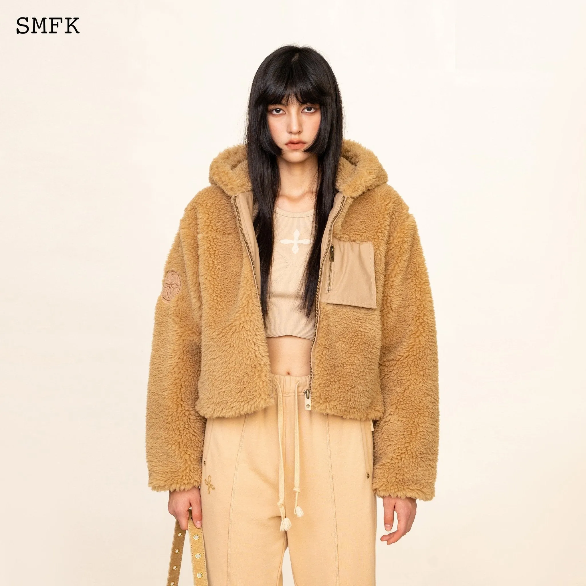 WildWorld Adventure Faux Fur Short Hoodie In Ginger