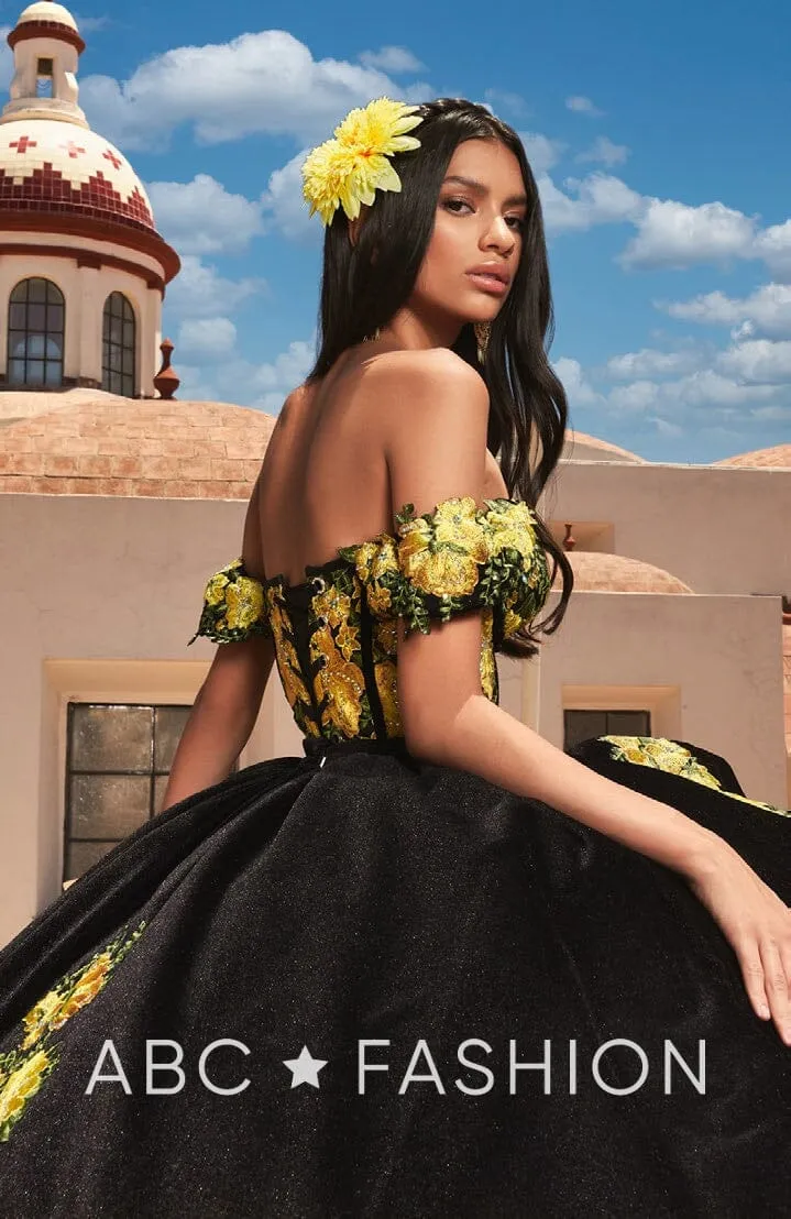 Yellow Floral Ruffled Quinceanera Dress by Ragazza MV49-149