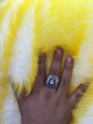 Yellow/ivory deluxe cotton candy design-shaggy faux fun fur-2 tone super soft faux fur- sold by the yard-